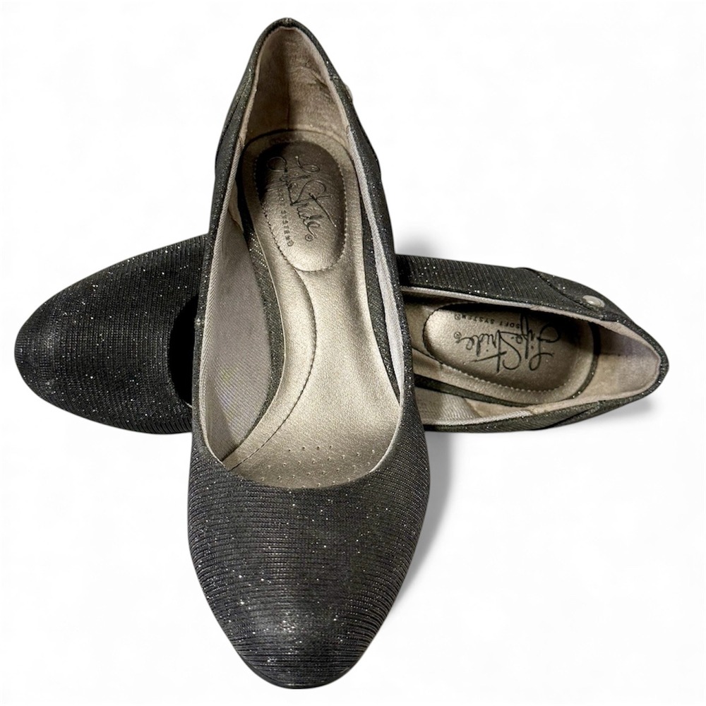 LifeStride Lively‎ Shimmer Womens Size-7.5 Black Sparkle Glitter Heels Shoes